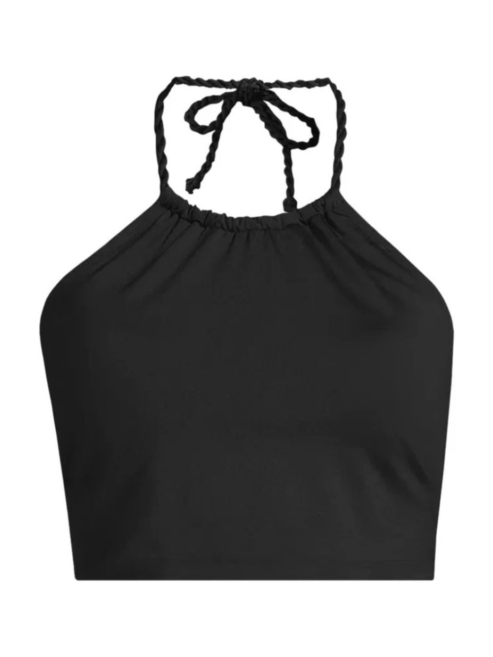 Lands' End High Neck Halter Midkini Top Halter Bikini Black 1X 16-18 NWT
